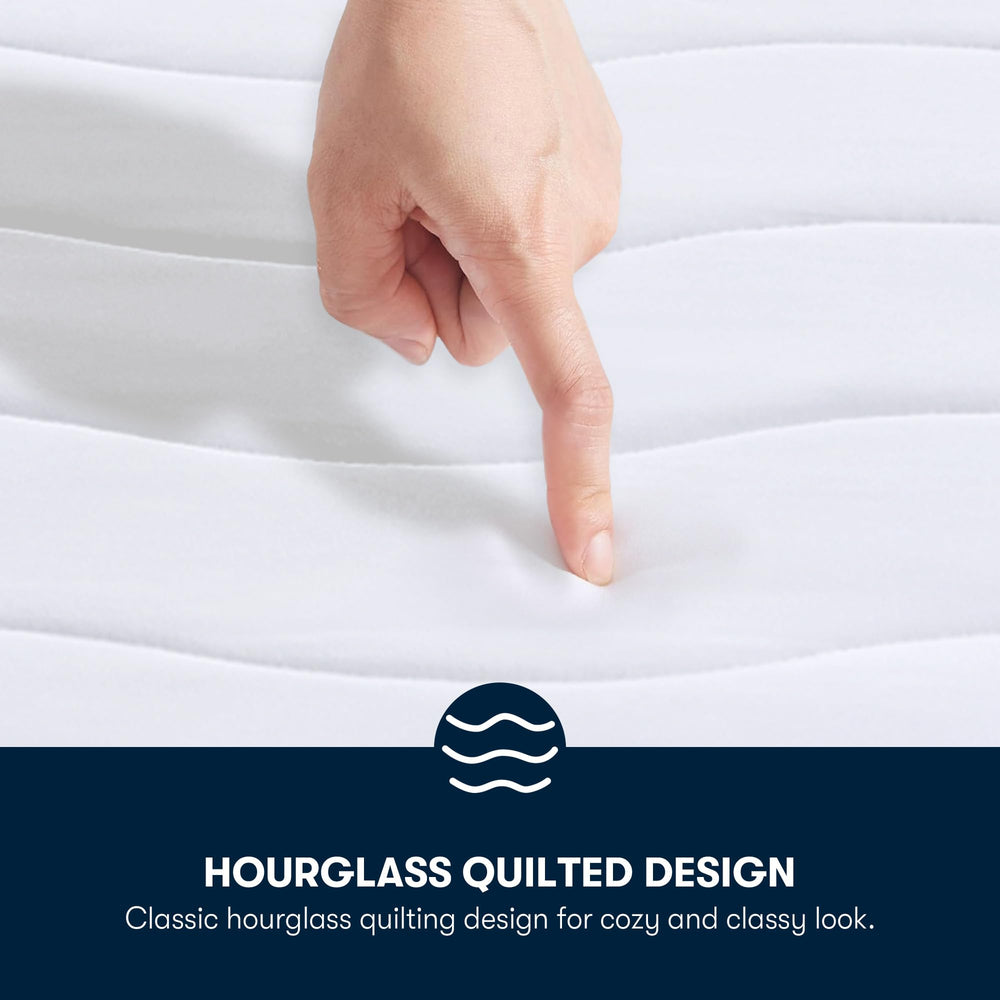 Serta surmatelas installé sur matelas épais illustrant ajustement 18 pouces