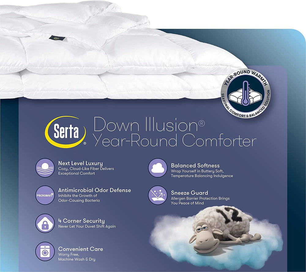 Serta étiquette d'entretien indiquant lavage machine et séchage doux