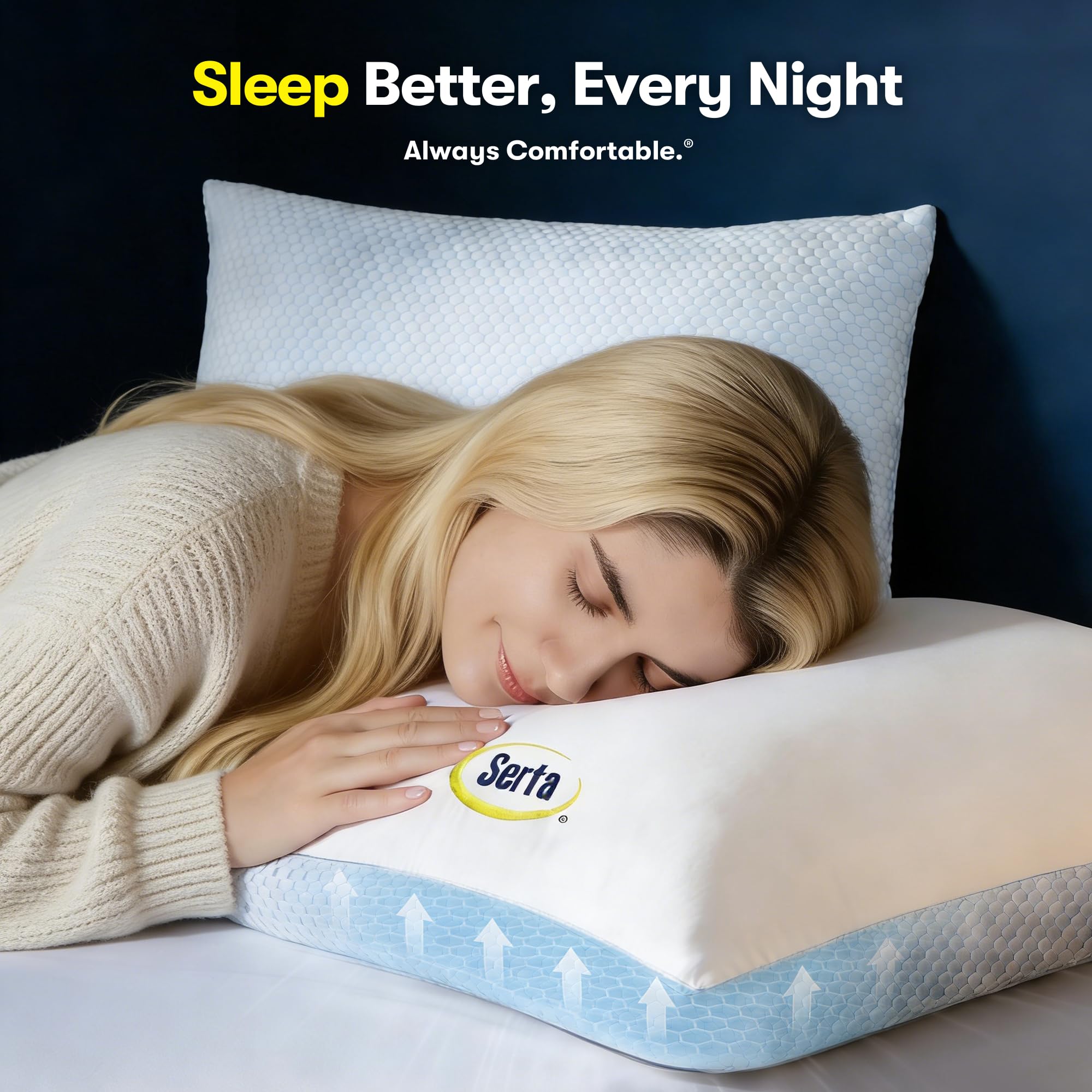 Serta oreiller empaquetage et etiquette montrant certification OEKO-TEX et informations produit