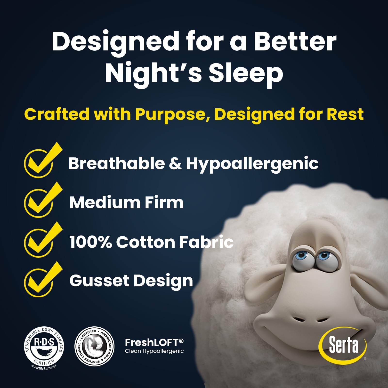 Serta gros plan tissu coton respirant, agréable pour la peau