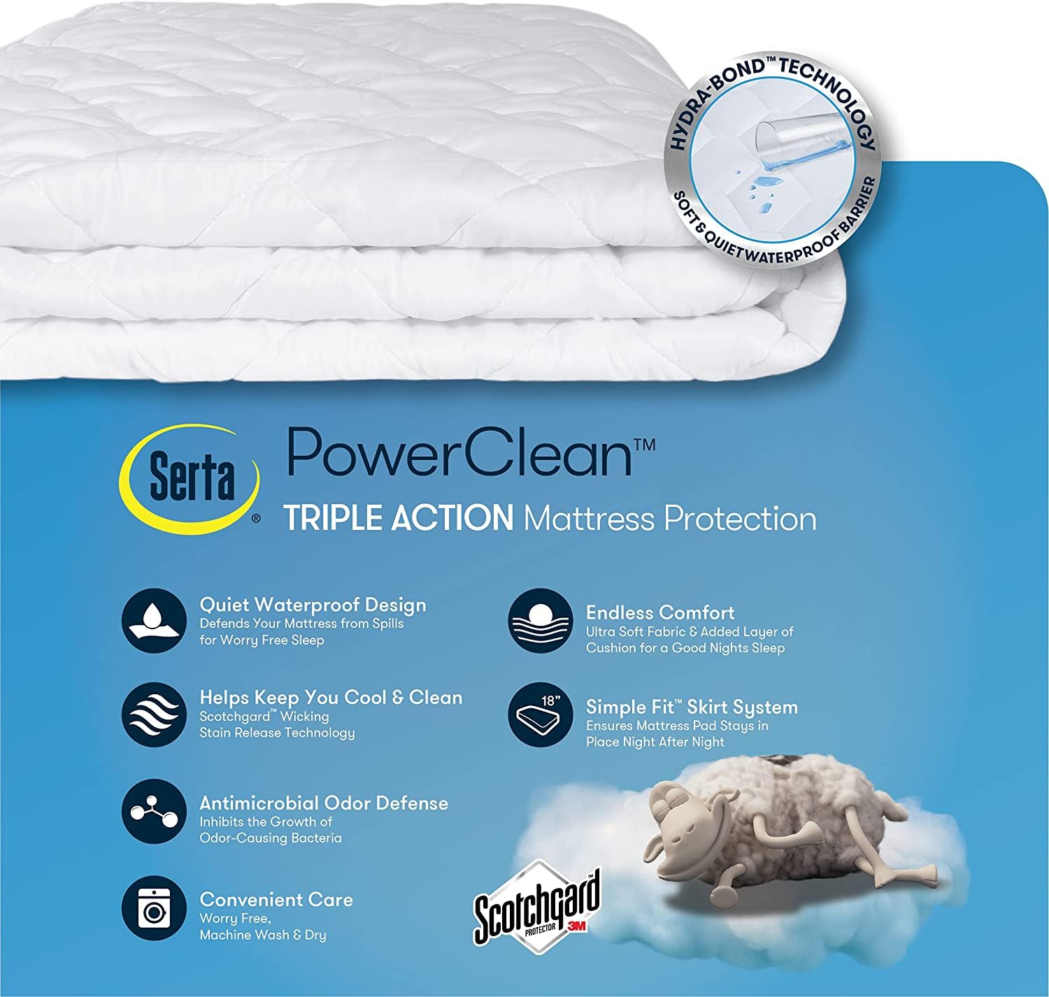 Serta protège-matelas installé sur lit montrant protection et esthétique
