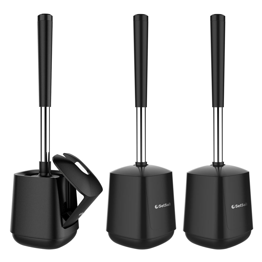 SetSail vue face avant du kit brosse WC noir, rangement hygiénique
