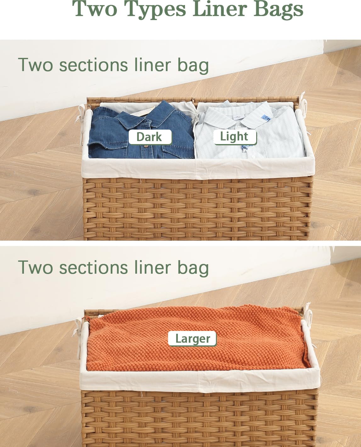 SETVSON panier à côté d’un plaid illustrant la capacité 105 L