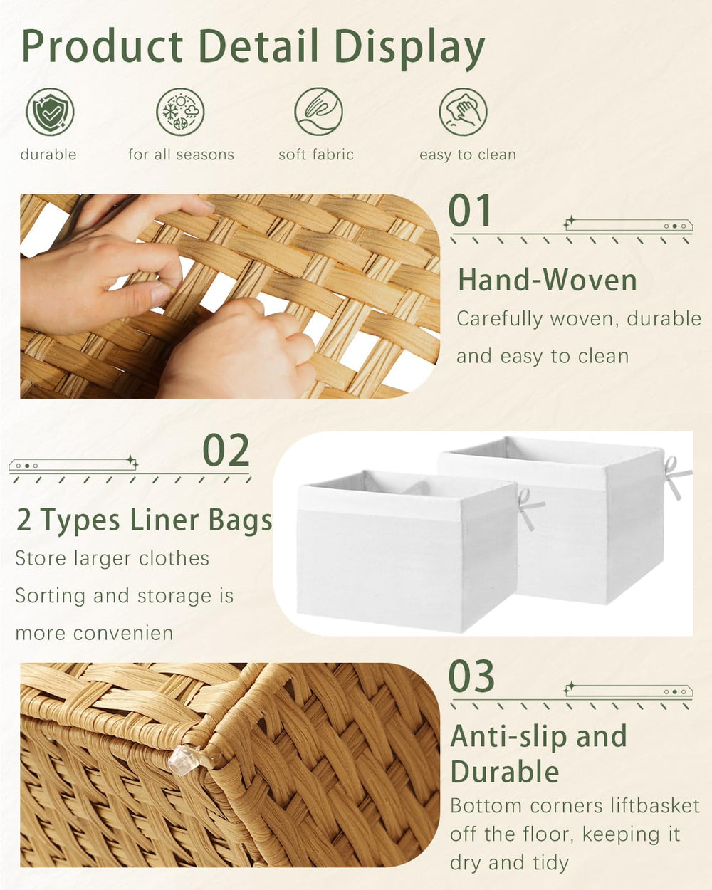 SETVSON panier ouvert montrant doublures amovibles pratiques