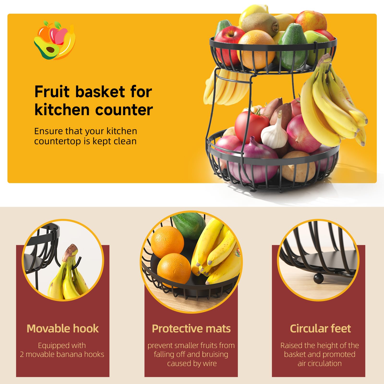 Sevenblue crochet pour bananes protège contre les meurtrissures