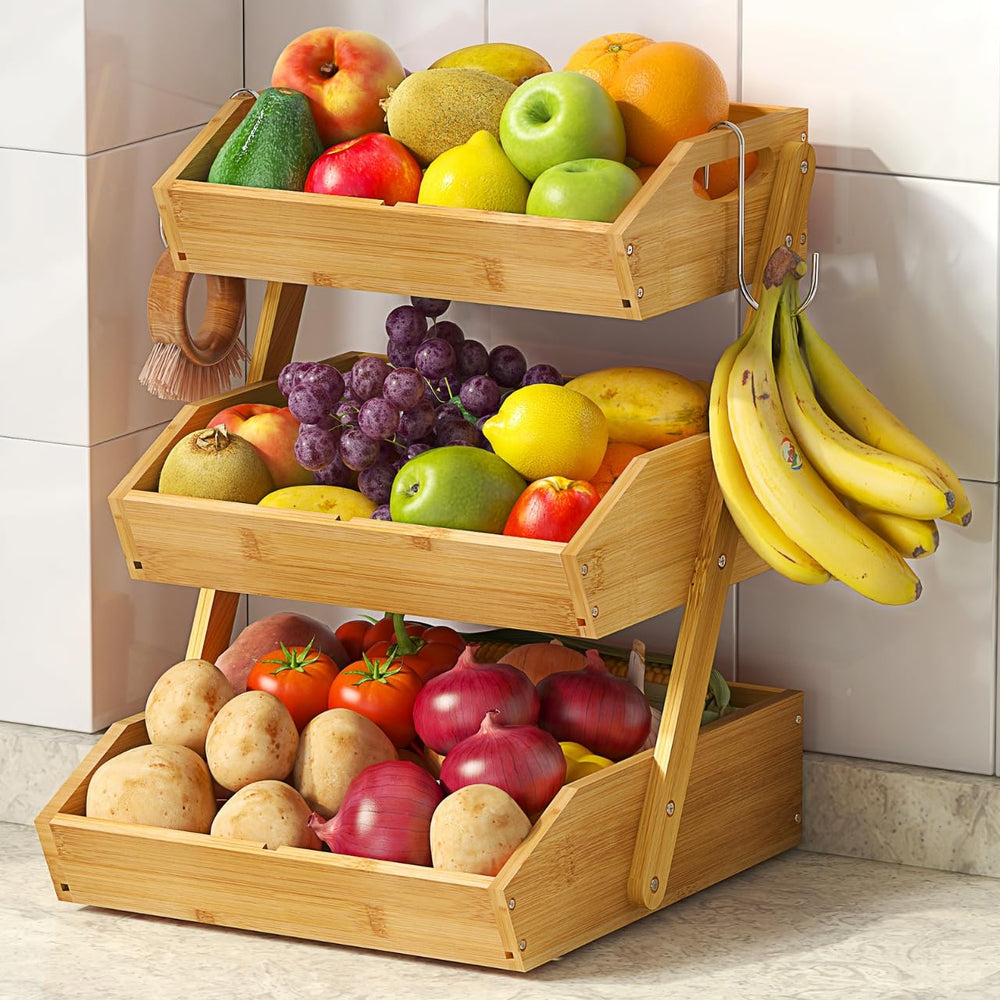 Sevenblue panier à fruits 3 niveaux face montrant rangement compact