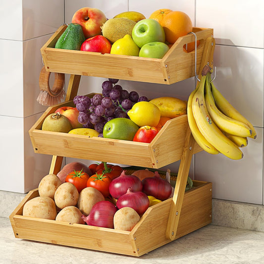 Sevenblue panier à fruits 3 niveaux face montrant rangement compact