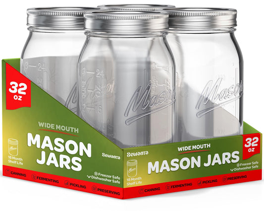 SEWANTA bocal Mason 32 oz face montrant verre clair et design vintage utile