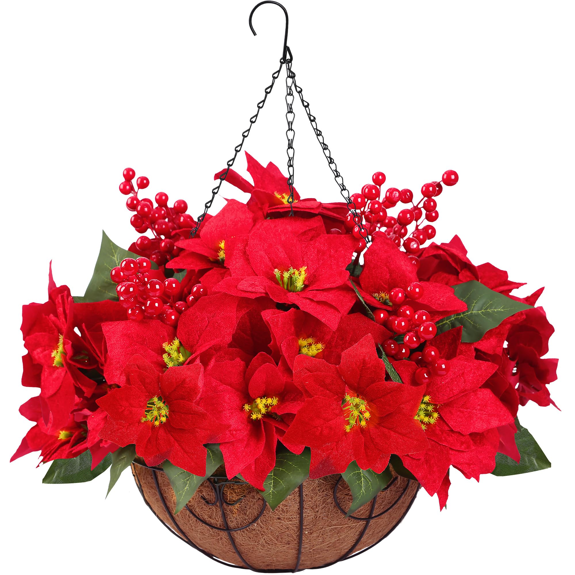 Sggvecsy panier suspendu avec poinsettias rouges apportant accueil festif