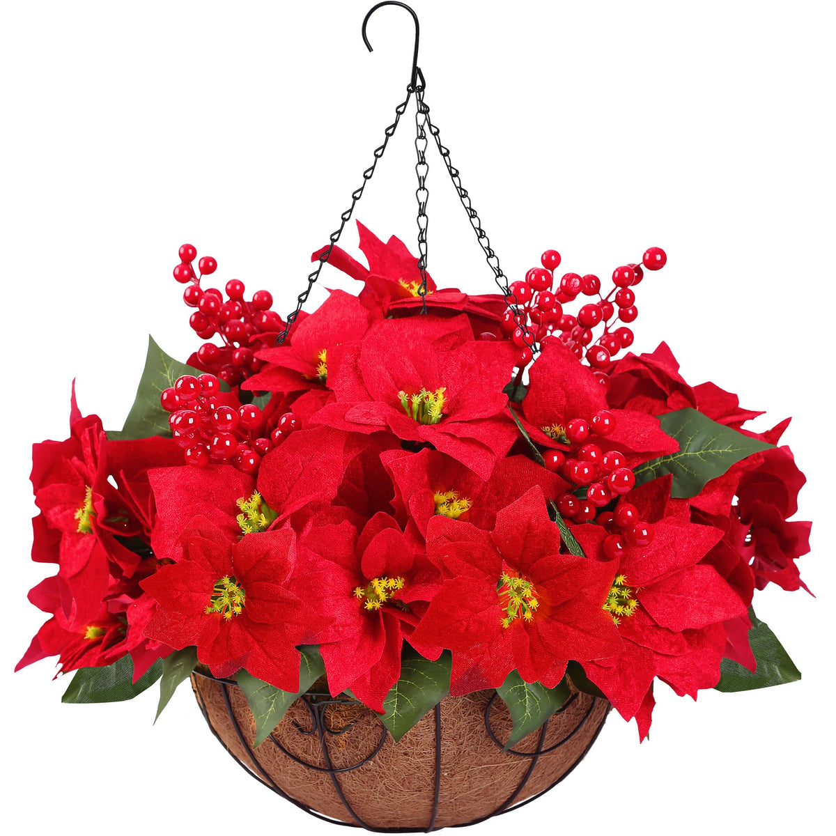 Sggvecsy panier suspendu avec poinsettias rouges apportant accueil festif