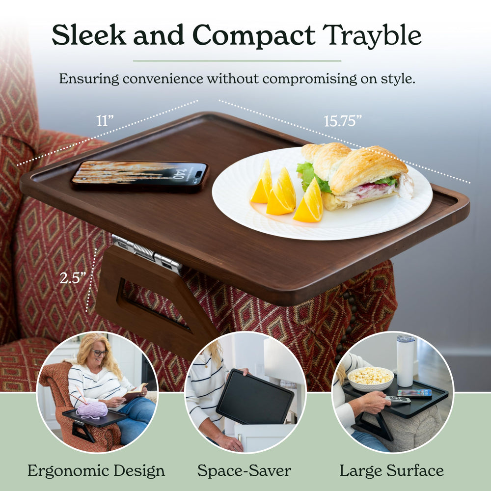 Shamrock Home plateau fixé sur un accoudoir avec assiette et télécommande pour dîner sur canapé