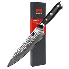 SHAN ZU couteau de chef 8" face avant montrant la lame et le manche robuste