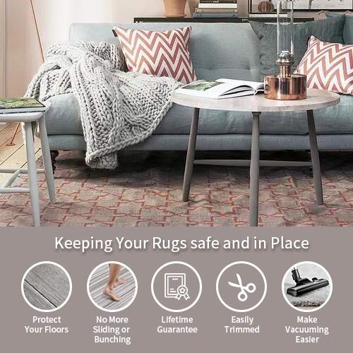 SHAREWIN sous-tapis en usage sous un tapis de salon pour stabilité