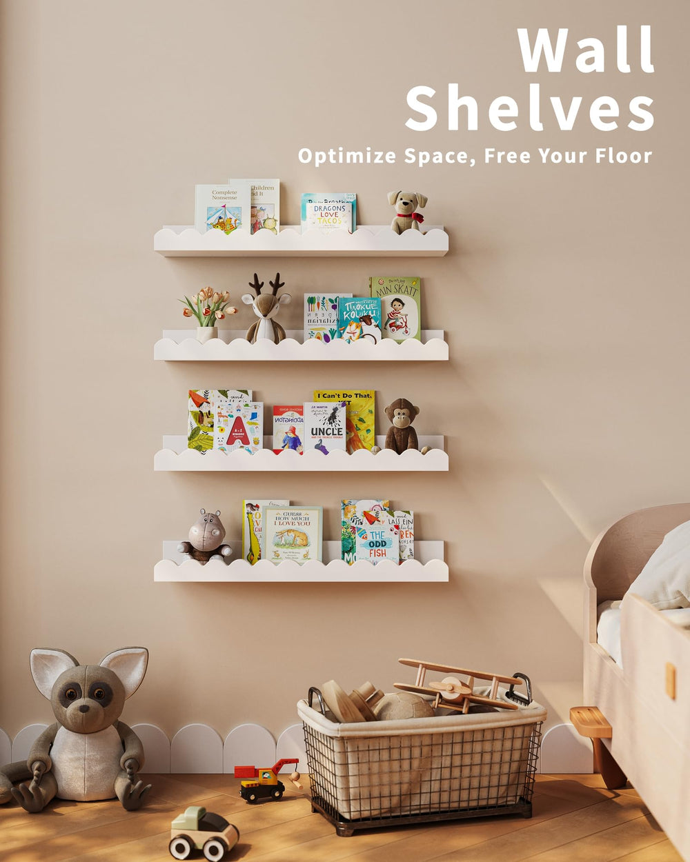 Shario taille à l'échelle étagère comparée à jouets visualisation dimension