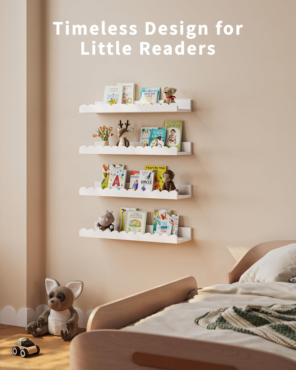 Shario mise en scène chambre nursery design blanc et rangement décoratif