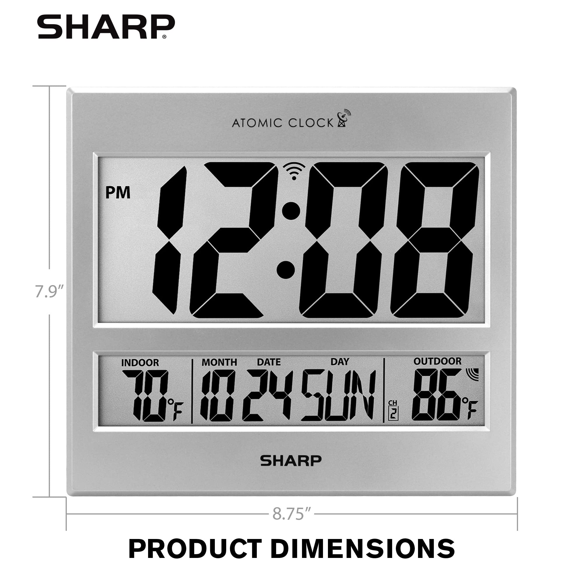 Sharp détail étiquette et boutons montrant réglage simple
