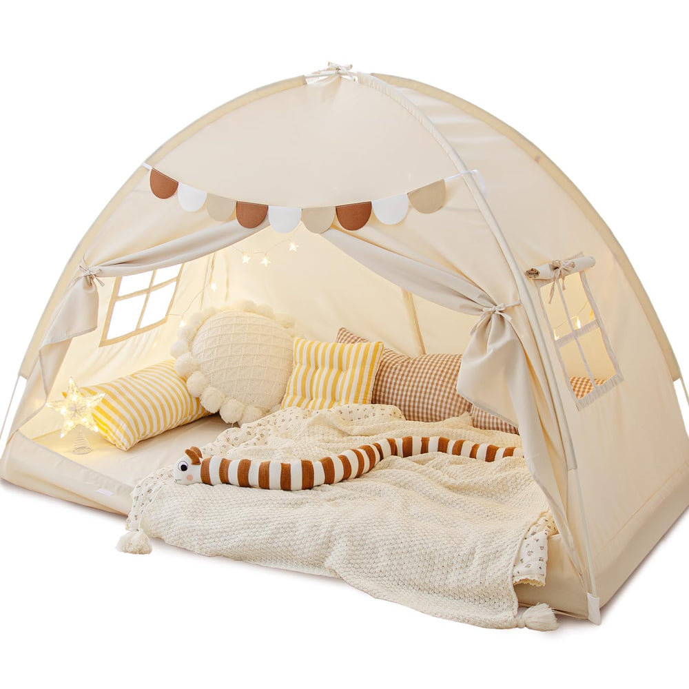 Sherilyn vue frontale de la tente sur lit twin, espace intime et cosy