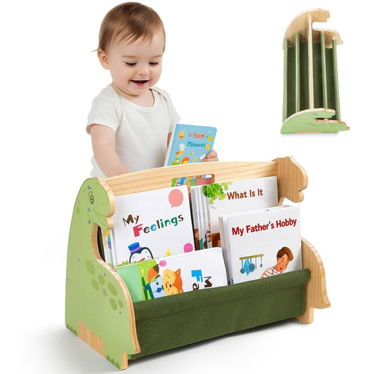 SheSeek bibliothèque double-face avant verte dinosaure attrayante pour repérer livres rapidement