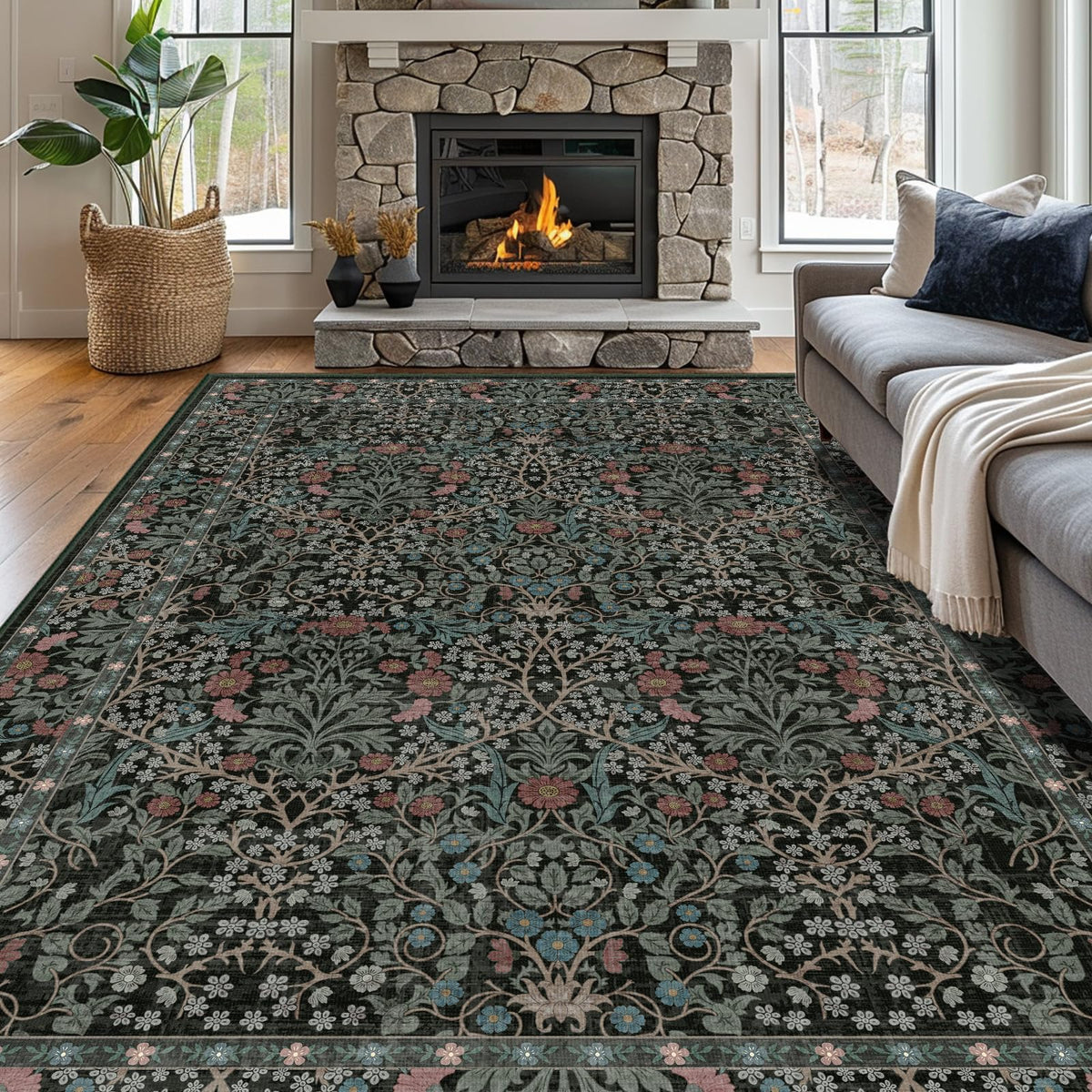 shinefly tapis face montrant motif floral vintage et finition élégante