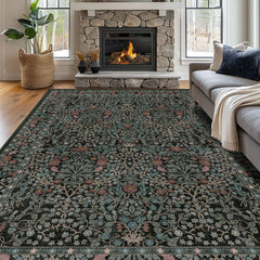 shinefly tapis face montrant motif floral vintage et finition élégante