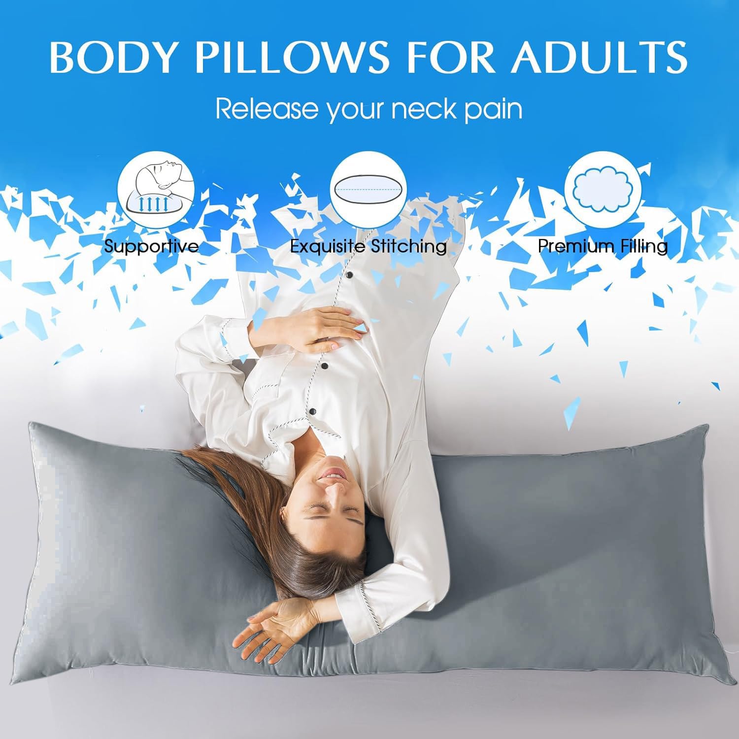 SHOUREN coussin long en usage sur lit offrant maintien complet