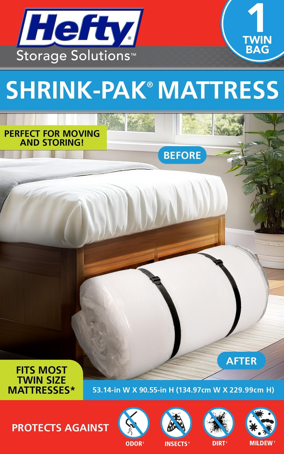 Shrink-Pak face avant du sac pour matelas twin, protection renforcée contre saleté