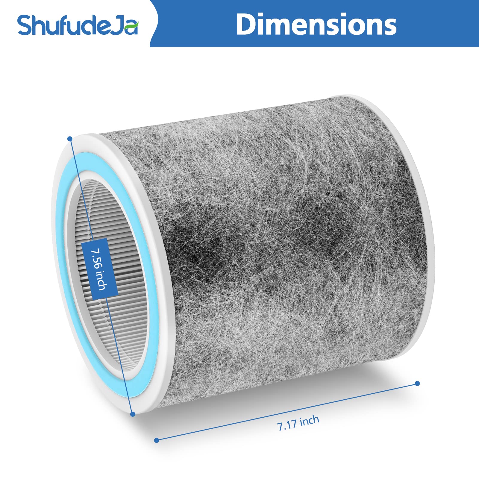ShufudeJa dimensions à l’échelle avec règle montrant diamètre 7,56" et hauteur 7,17"