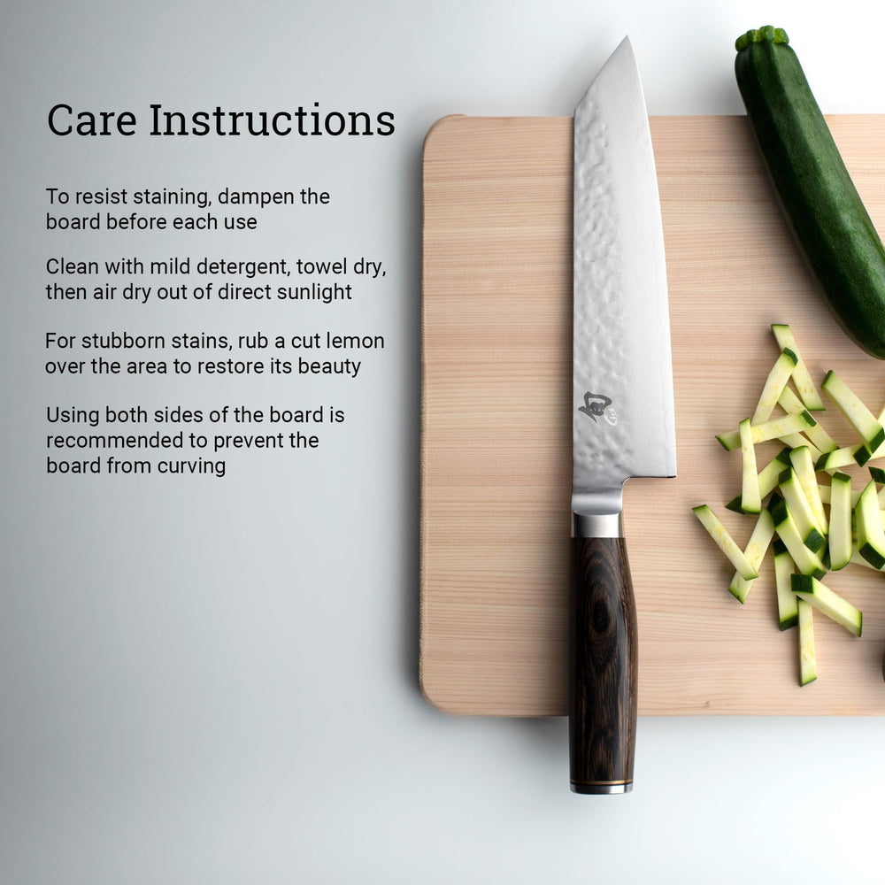 Shun planche hinoki face arrière réversible, double usage préparation et service
