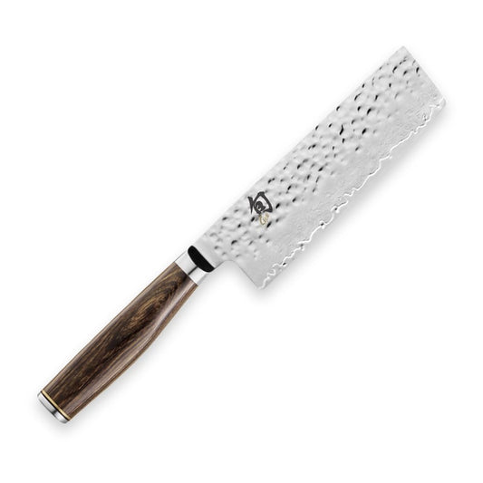 Shun Nakiri face avant présentant lame damas et ergonomie, améliore précision