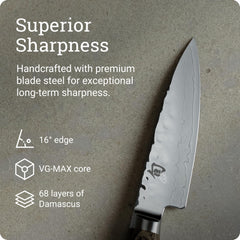 Shun profil de lame VG-MAX et damas montrant un fil précis et durable