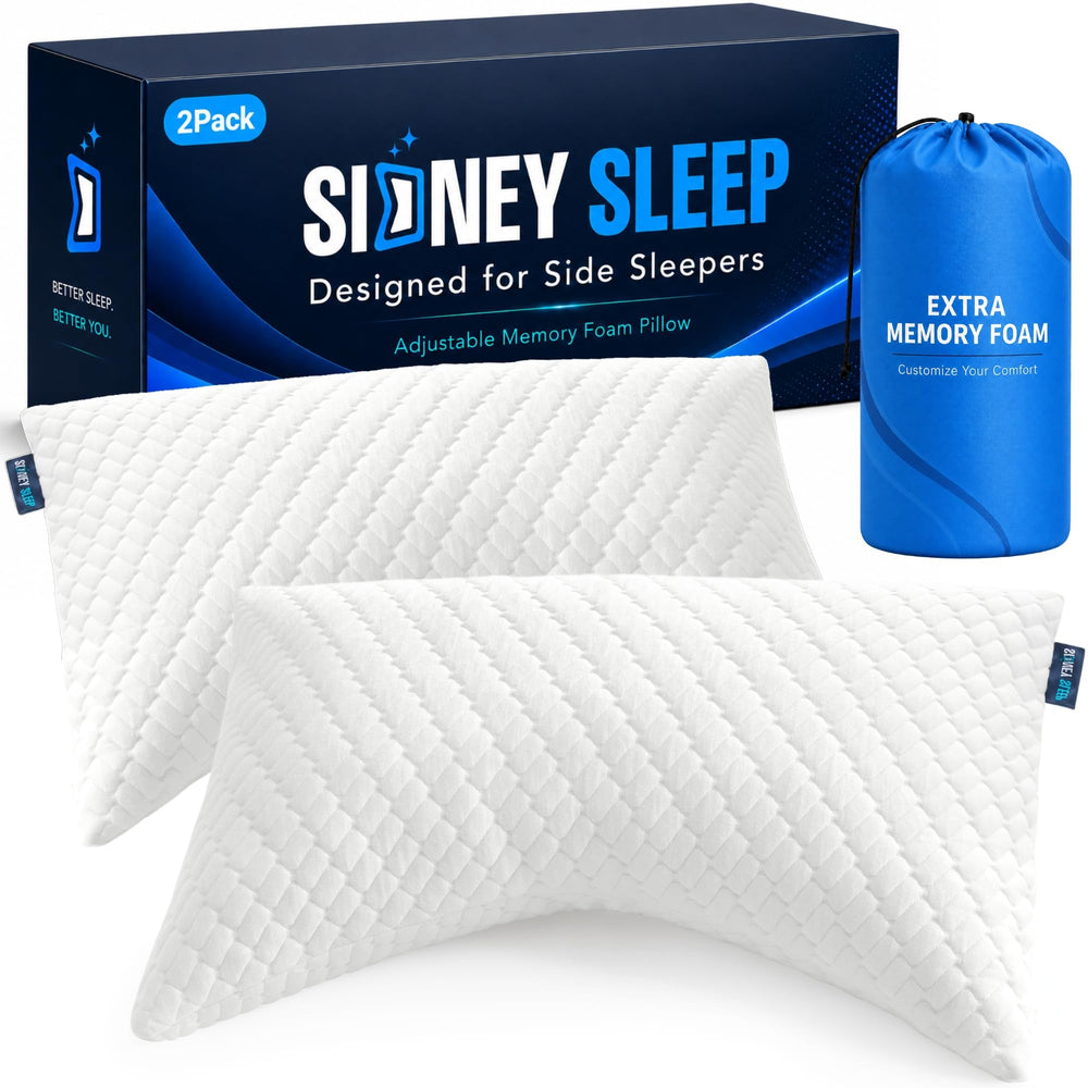 Sidney Sleep face avant du lot d'oreillers montrant l'emballage et l'apparence propre