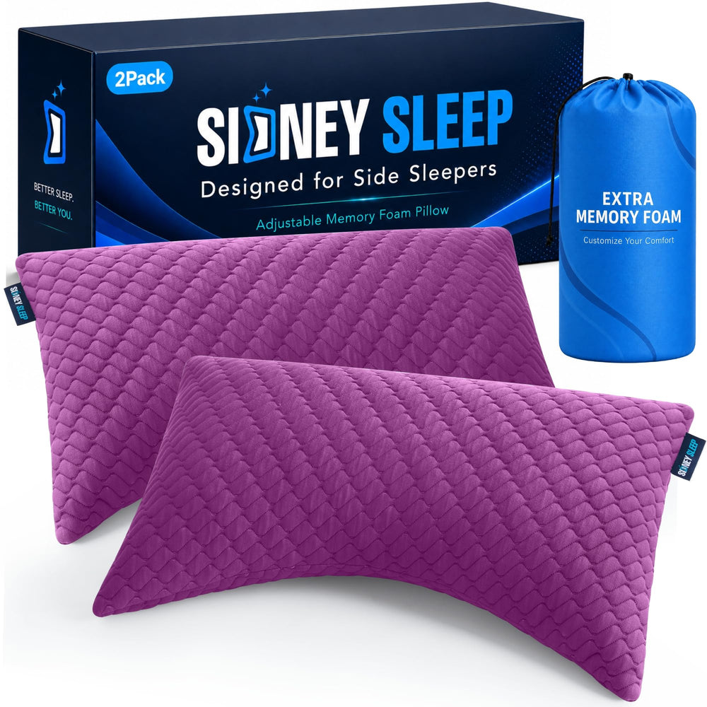 Sidney Sleep oreiller en avant du pack montrant le coloris magenta et confort