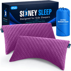Sidney Sleep oreiller en avant du pack montrant le coloris magenta et confort