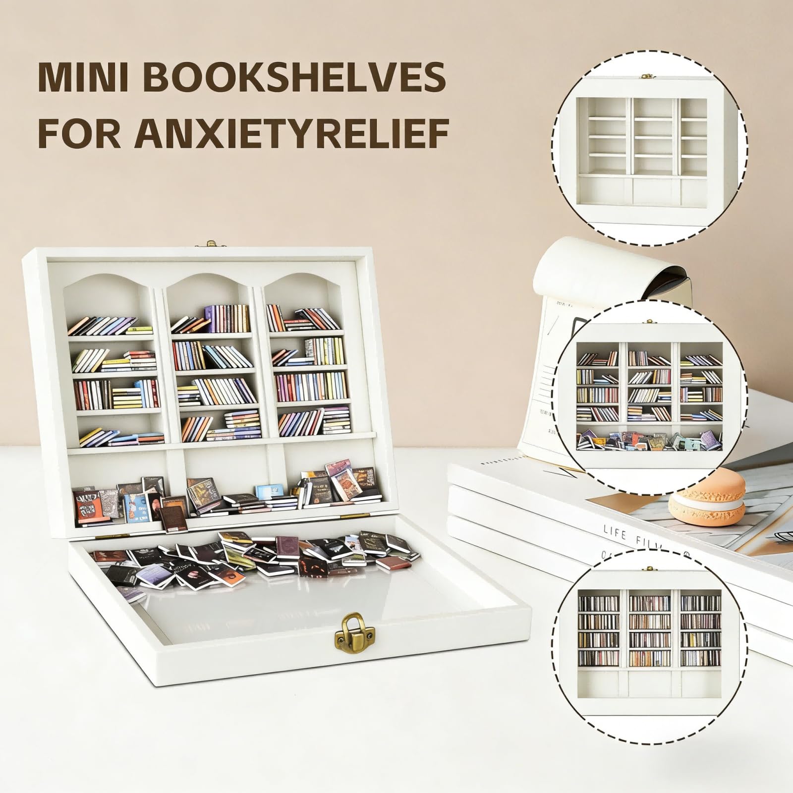 SIHPTO gros plan sur mini livres montrant texture et manipulation relaxante