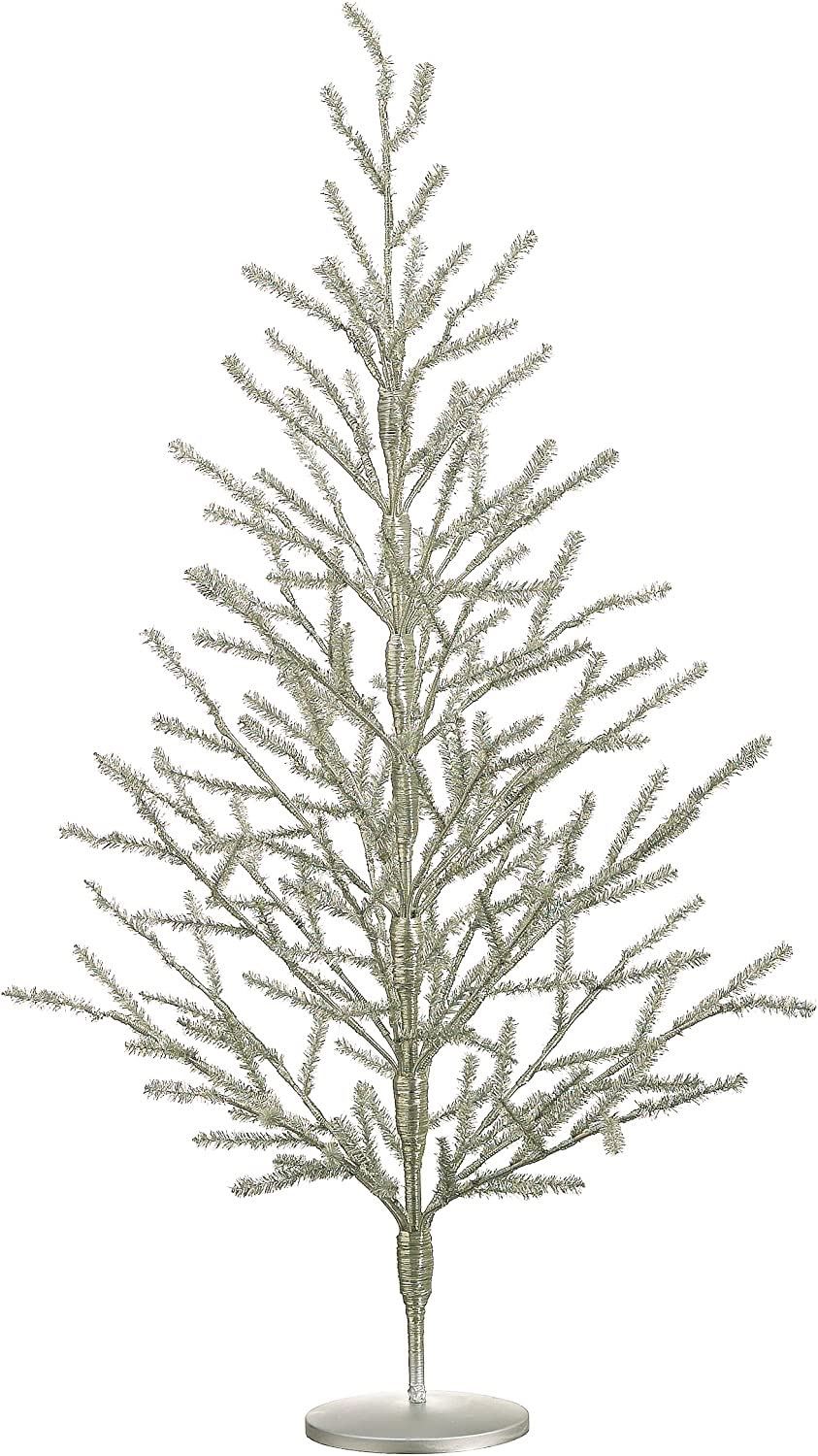 Silk Decor sapin tinsel avant emballage montrant design argent antique et gain de place