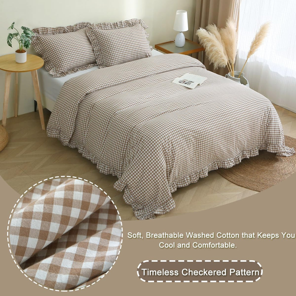 Silnuo motif gingham taupe blanc accent décoratif facile à assortir