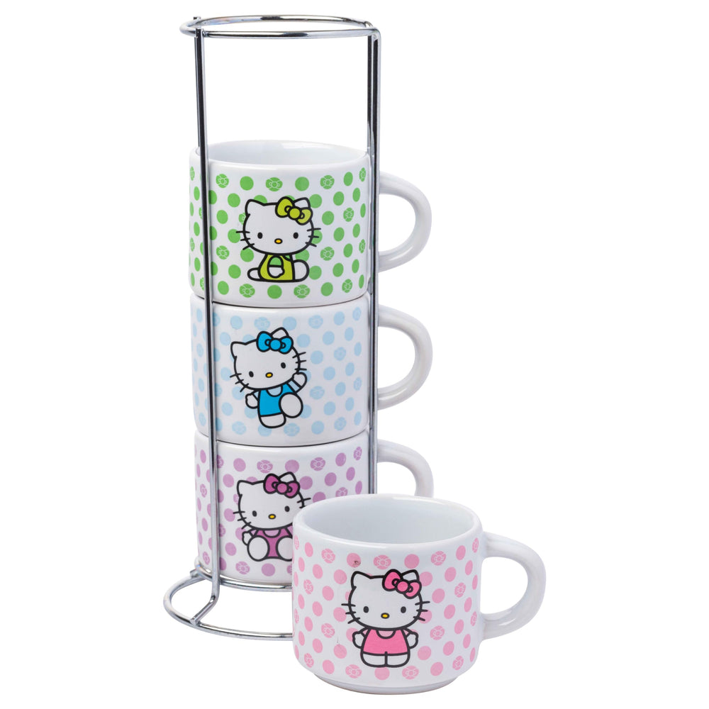 Silver Buffalo ensemble face avant montrant quatre tasses colorées et support, idéal pour décor