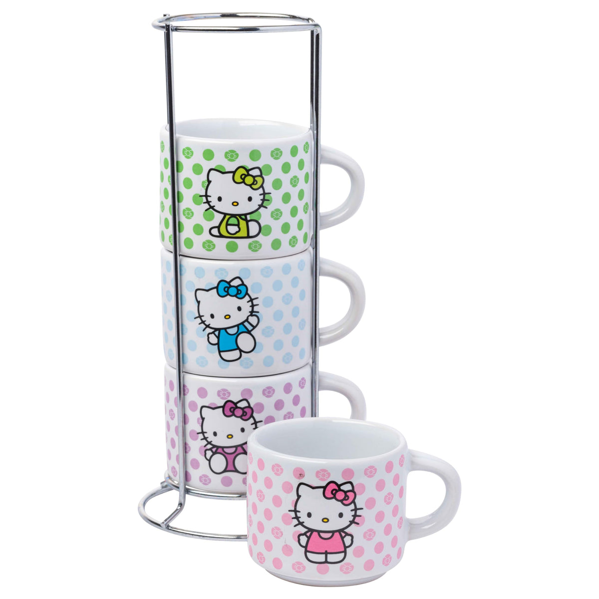 Silver Buffalo ensemble face avant montrant quatre tasses colorées et support, idéal pour décor