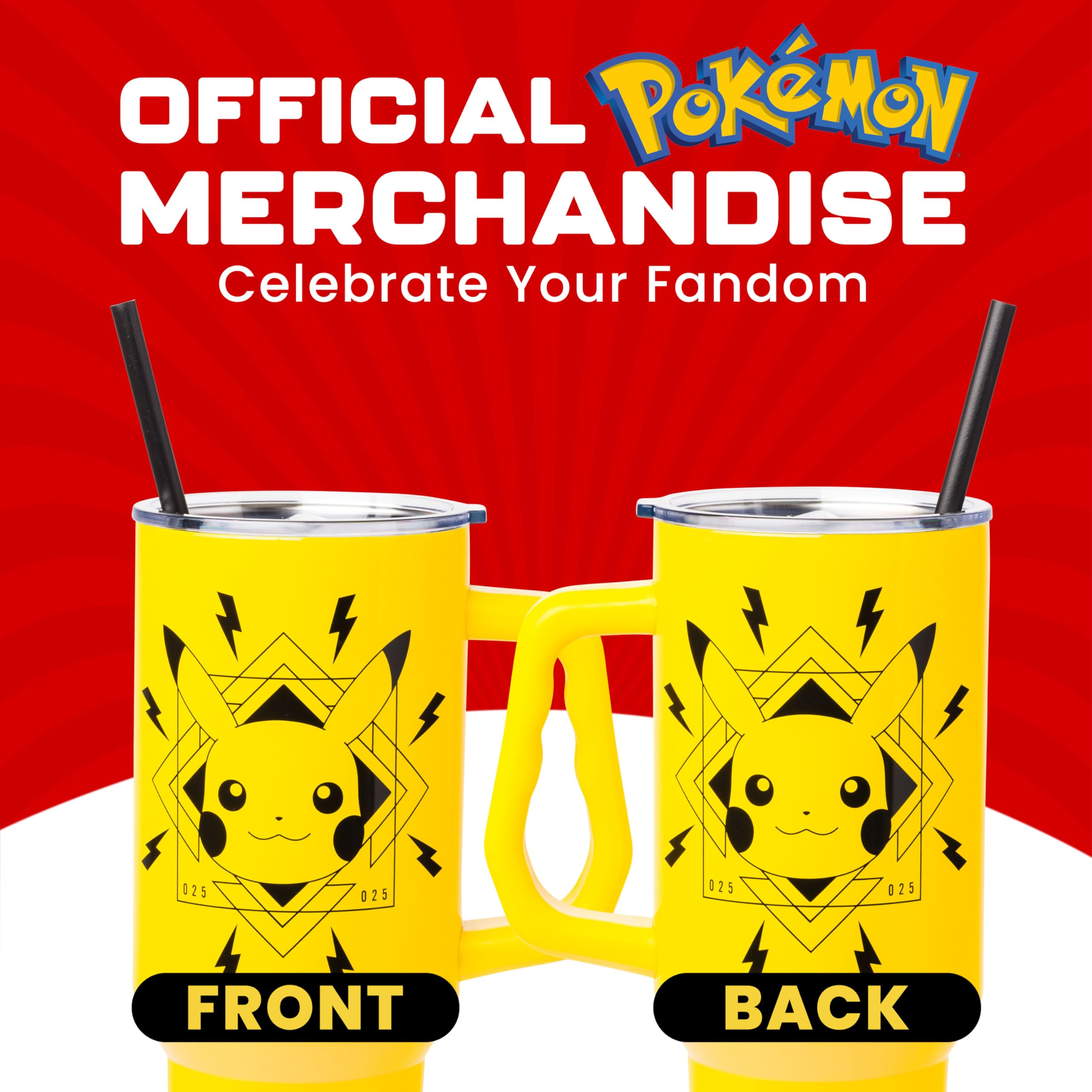Silver Buffalo Pikachu comparé à une main pour montrer la capacité 40 oz pratique