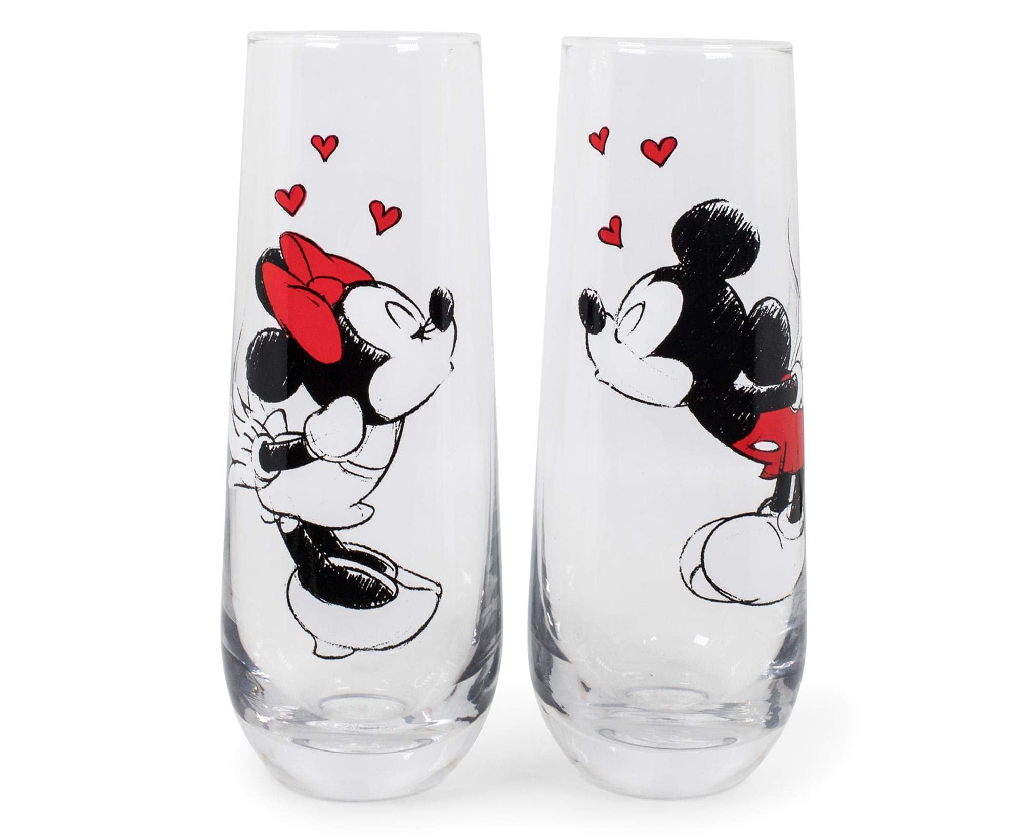 Silver Buffalo verres face avant montrant Mickey et Minnie, ajoute une ambiance romantique