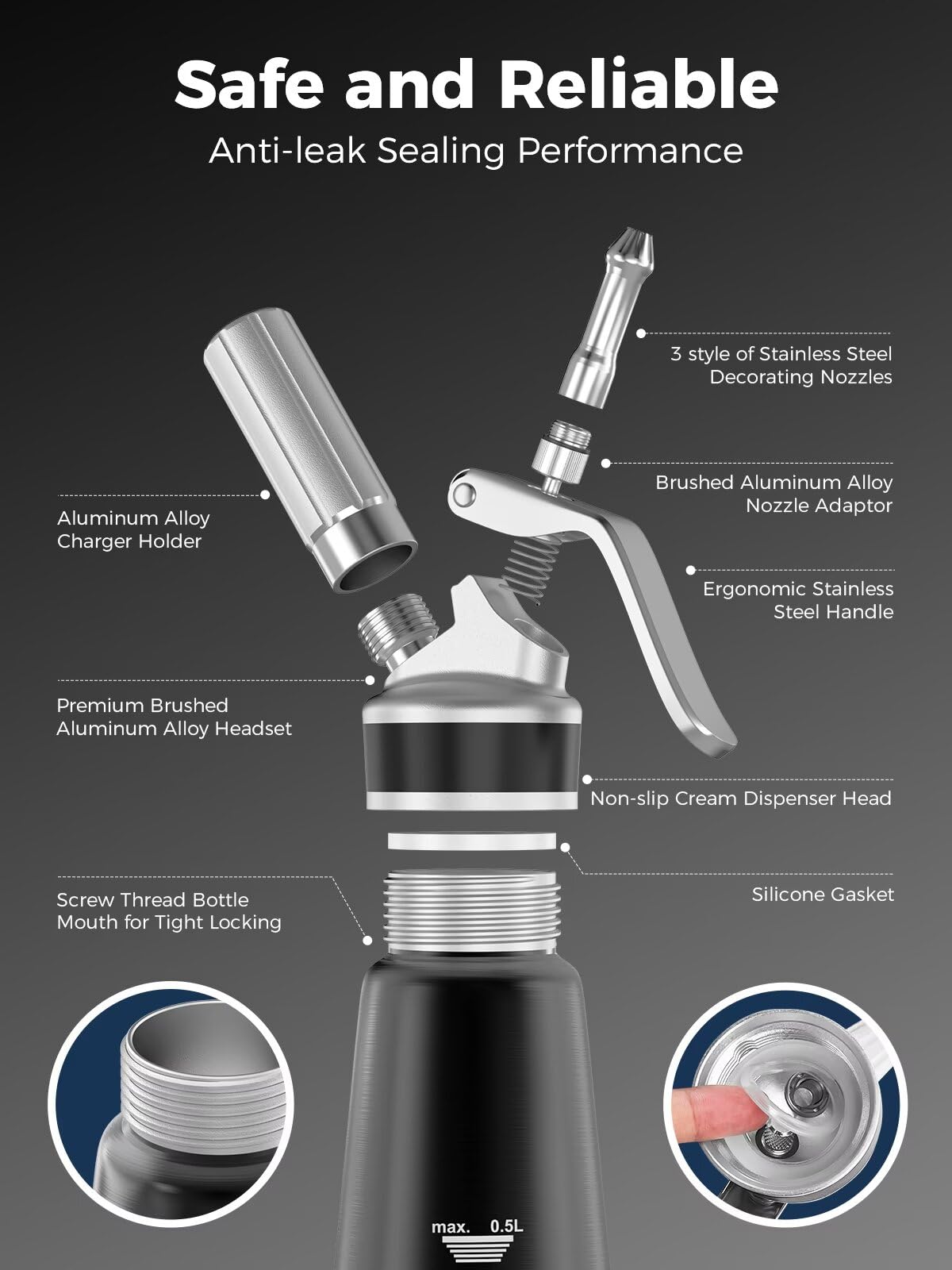 Siphon SimCoker utilisé pour déposer chantilly sur dessert, résultat propre et aérien