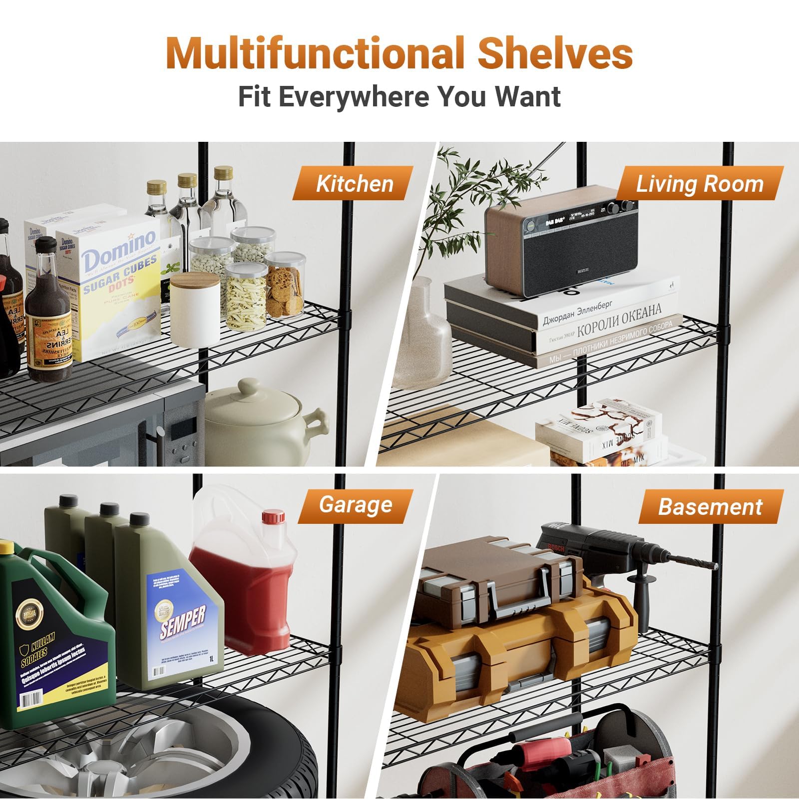 Simple Deluxe étagère utilisée en cuisine pour organiser petits appareils et bocaux