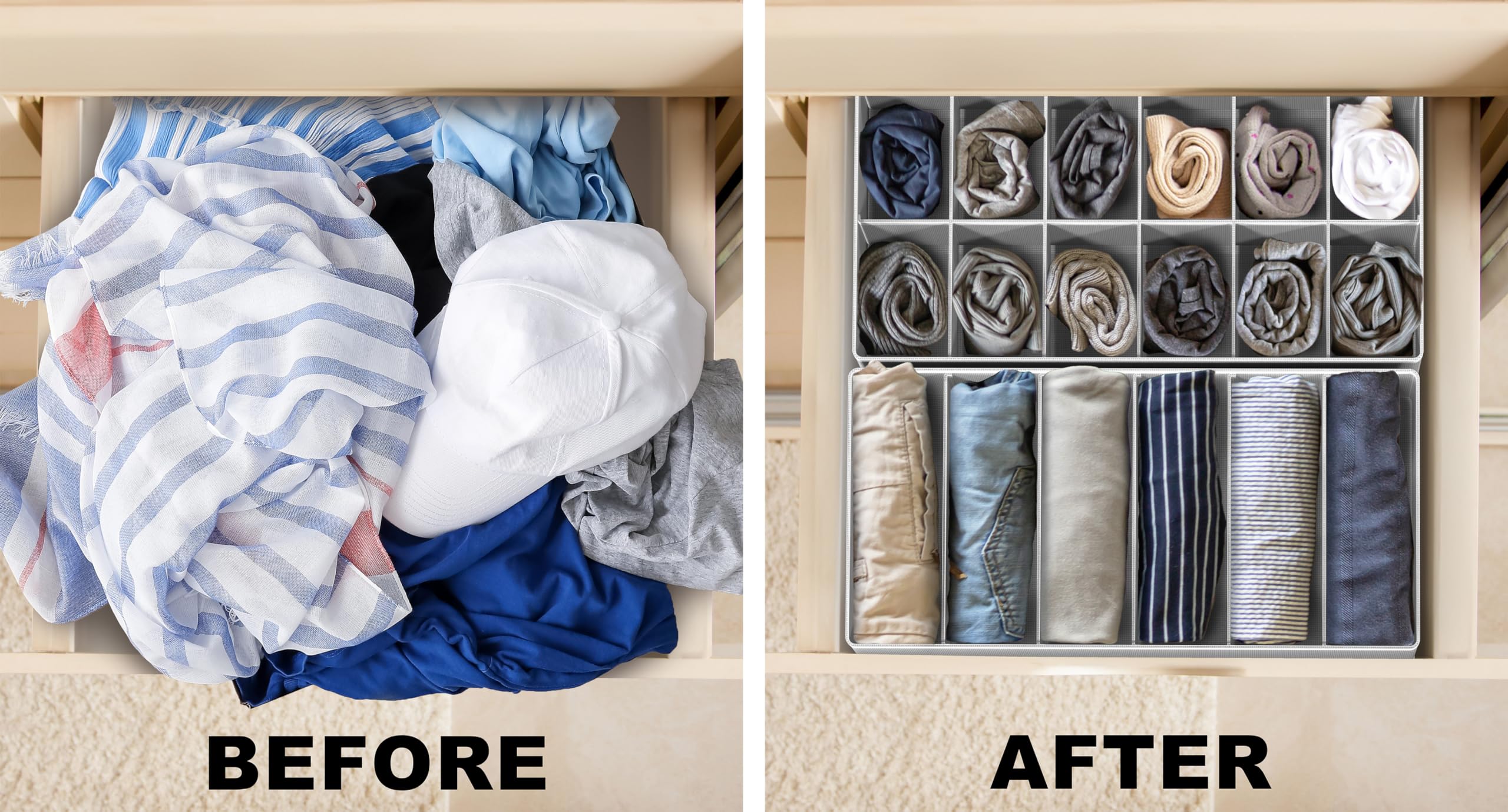 Simple Houseware bac 24 cases rempli de chaussettes pour rangement précis