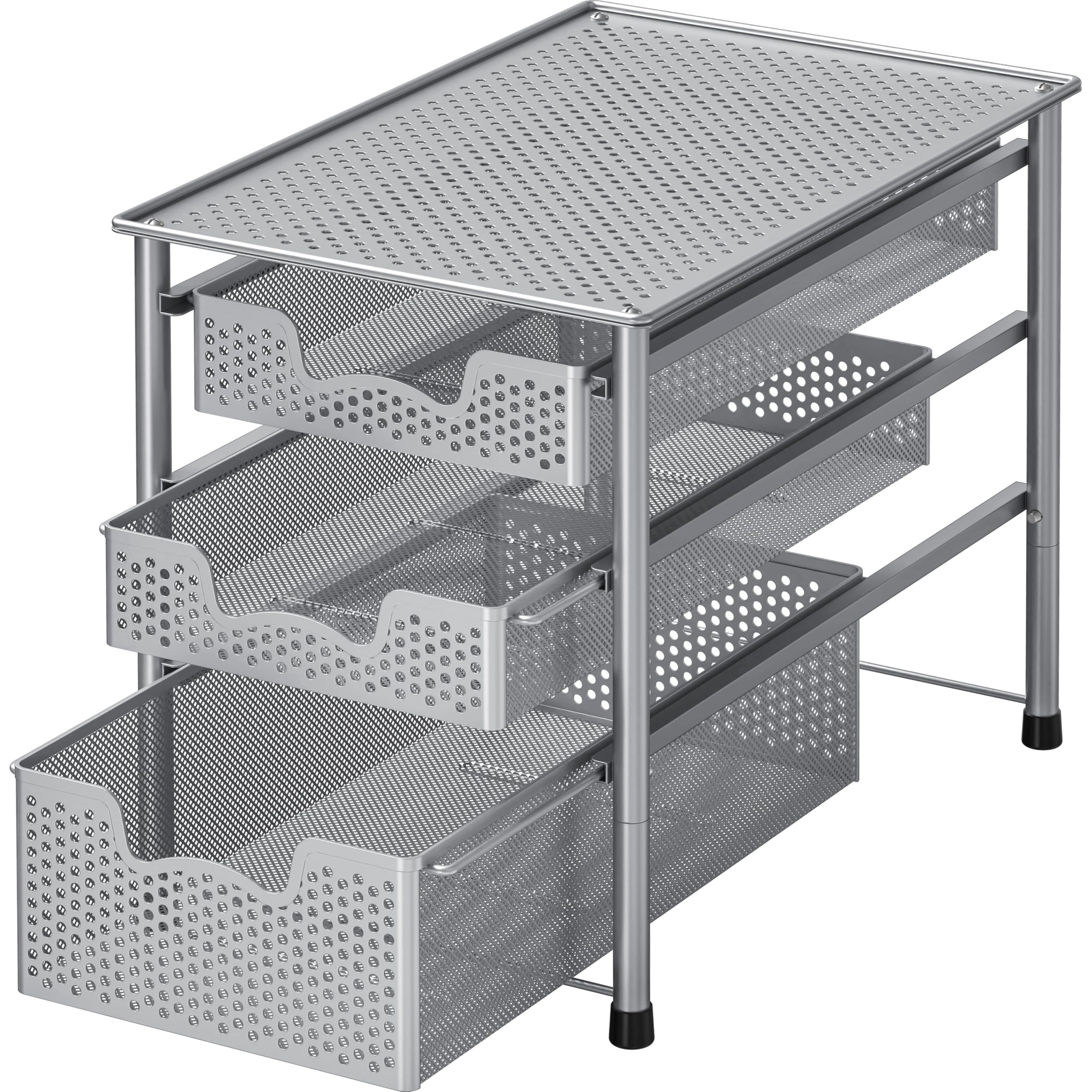 Simple Houseware vue avant argent montrant tiroirs et surface supérieure pratique