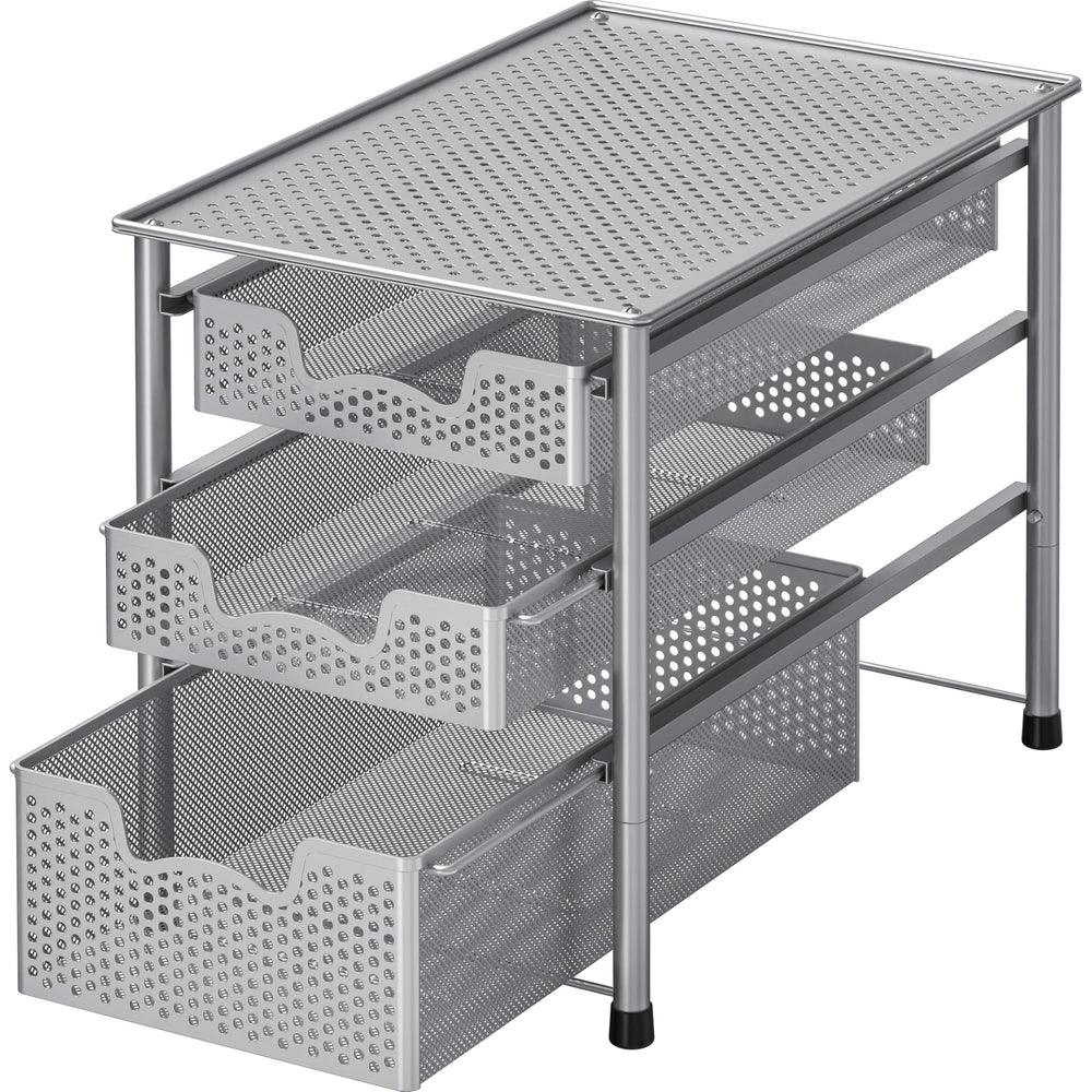 Simple Houseware vue avant argent montrant tiroirs et surface supérieure pratique