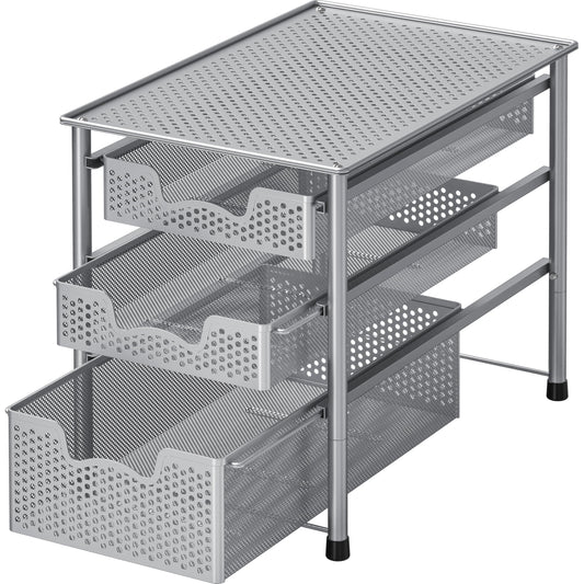 Simple Houseware vue avant argent montrant tiroirs et surface supérieure pratique