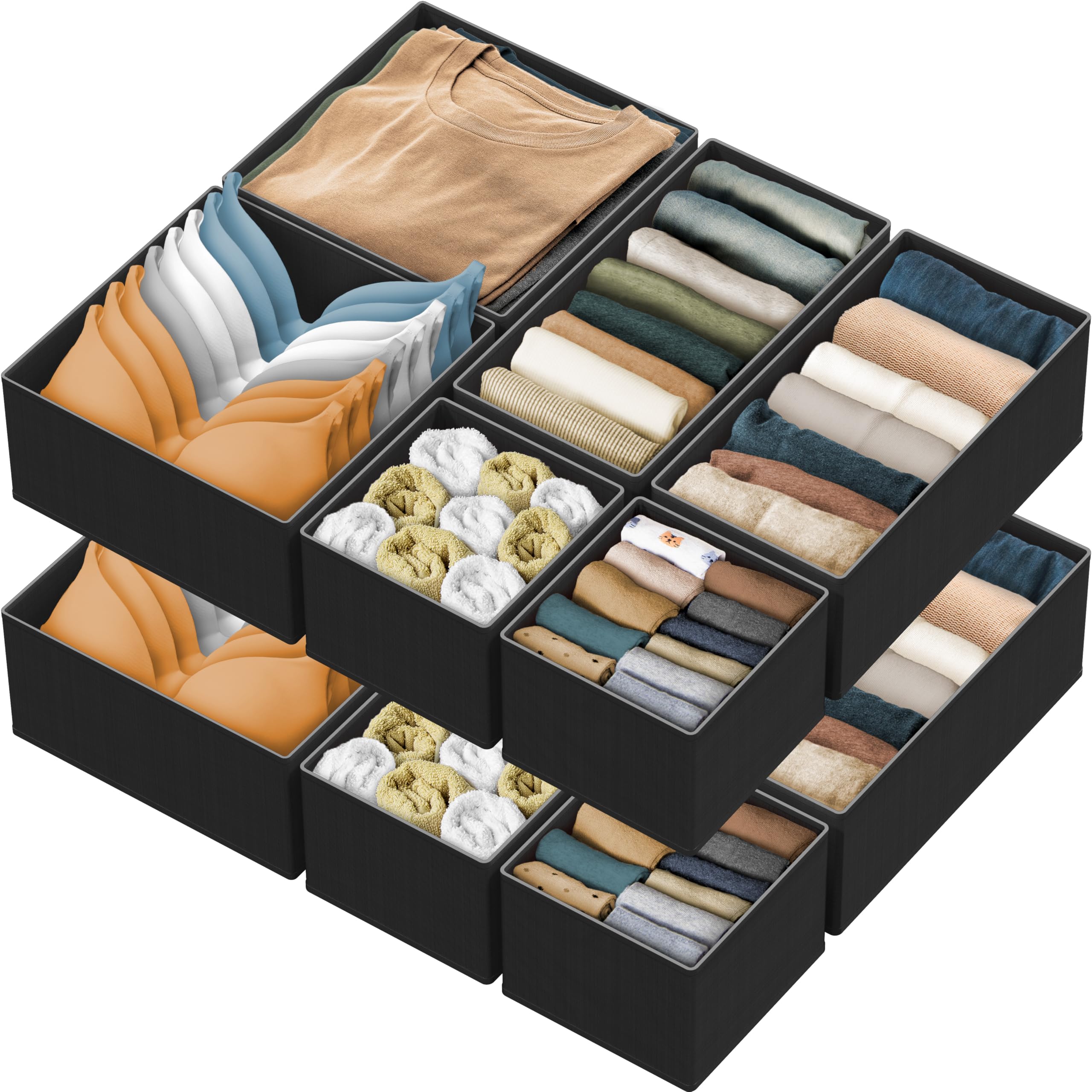 Simple Houseware vue de face des 12 bacs noirs organisateurs pour gain de place
