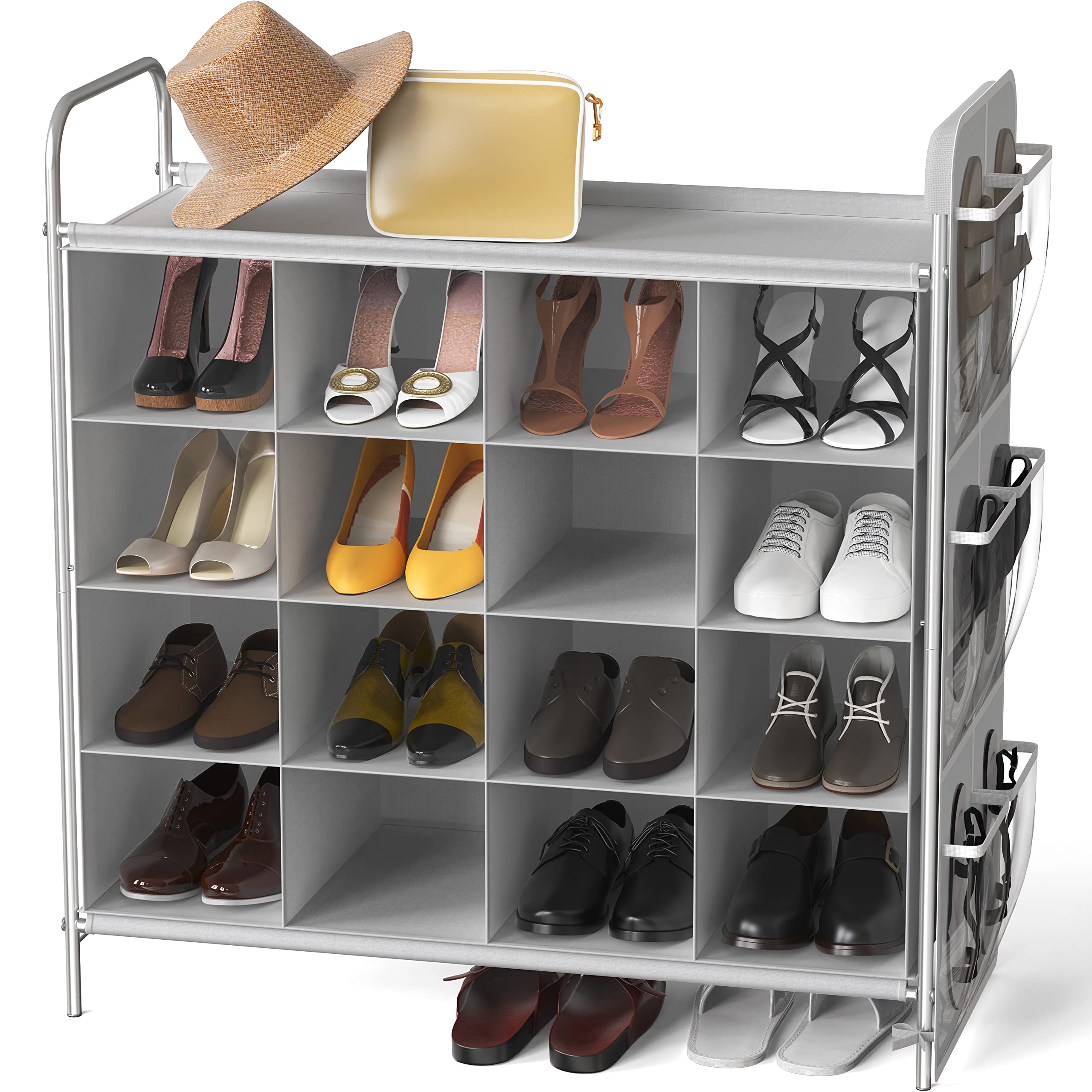 Simple Houseware vue avant du meuble montrant 16 cases et rangement ordonné