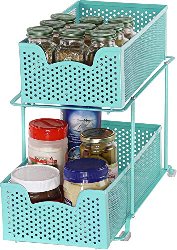 Simple Houseware vue frontale turquoise montrant tiroirs coulissants et gain d’espace