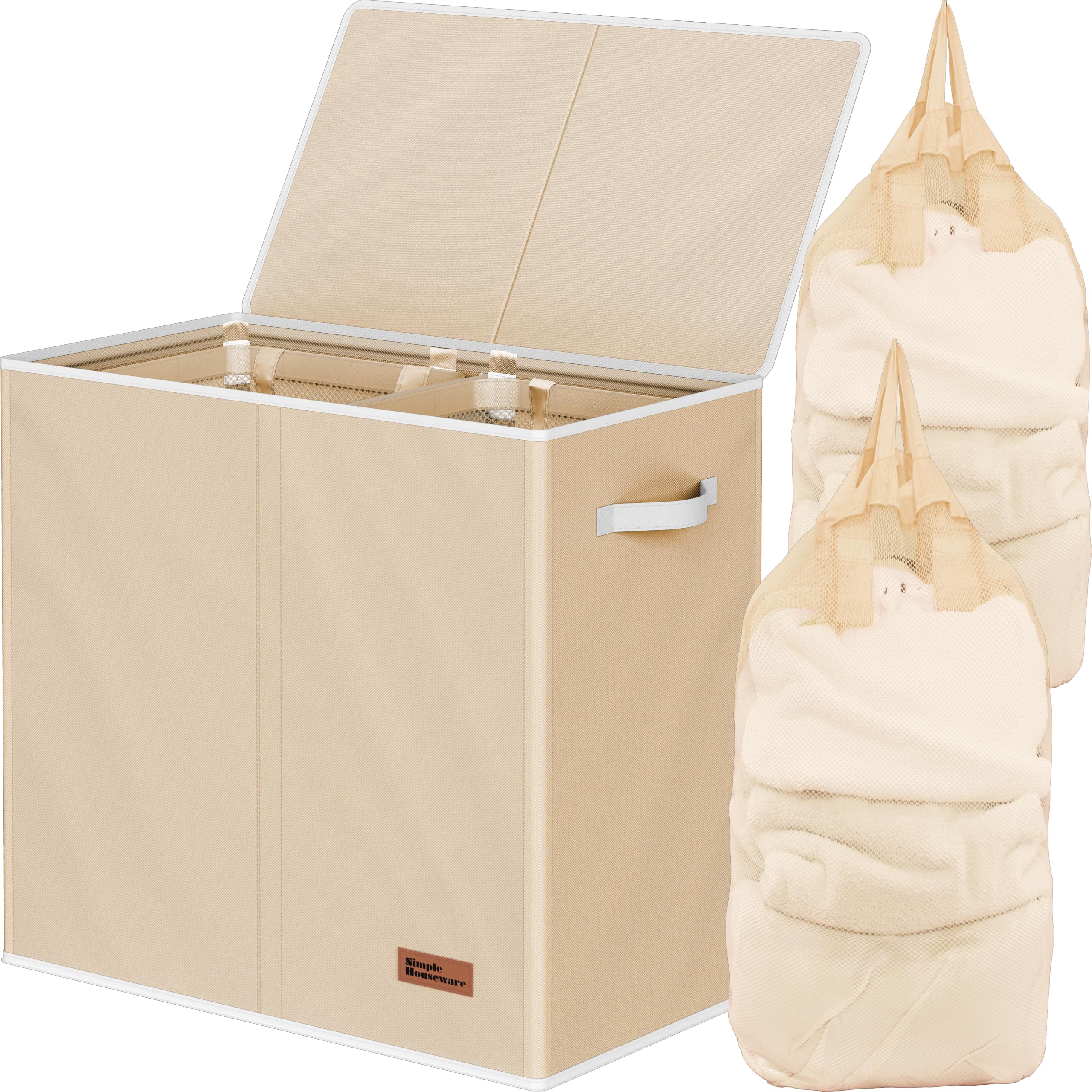 Simple Houseware panier face avant beige montrant capacité et tri